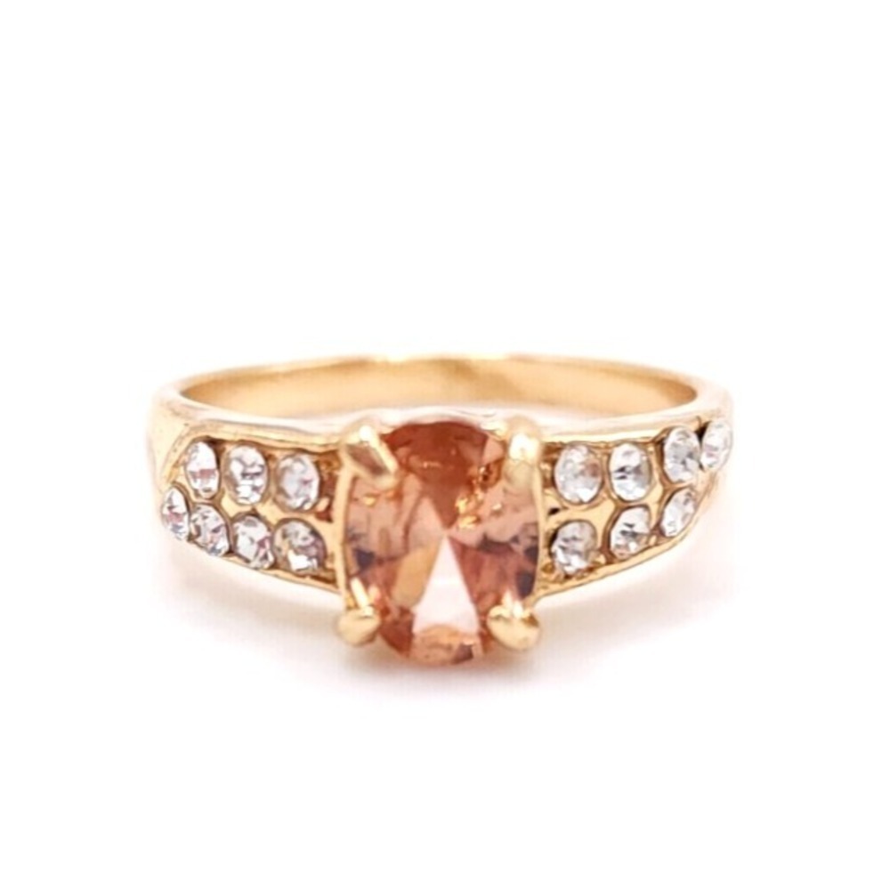 Gold Tone Orange Zircon Ring Size 8.25